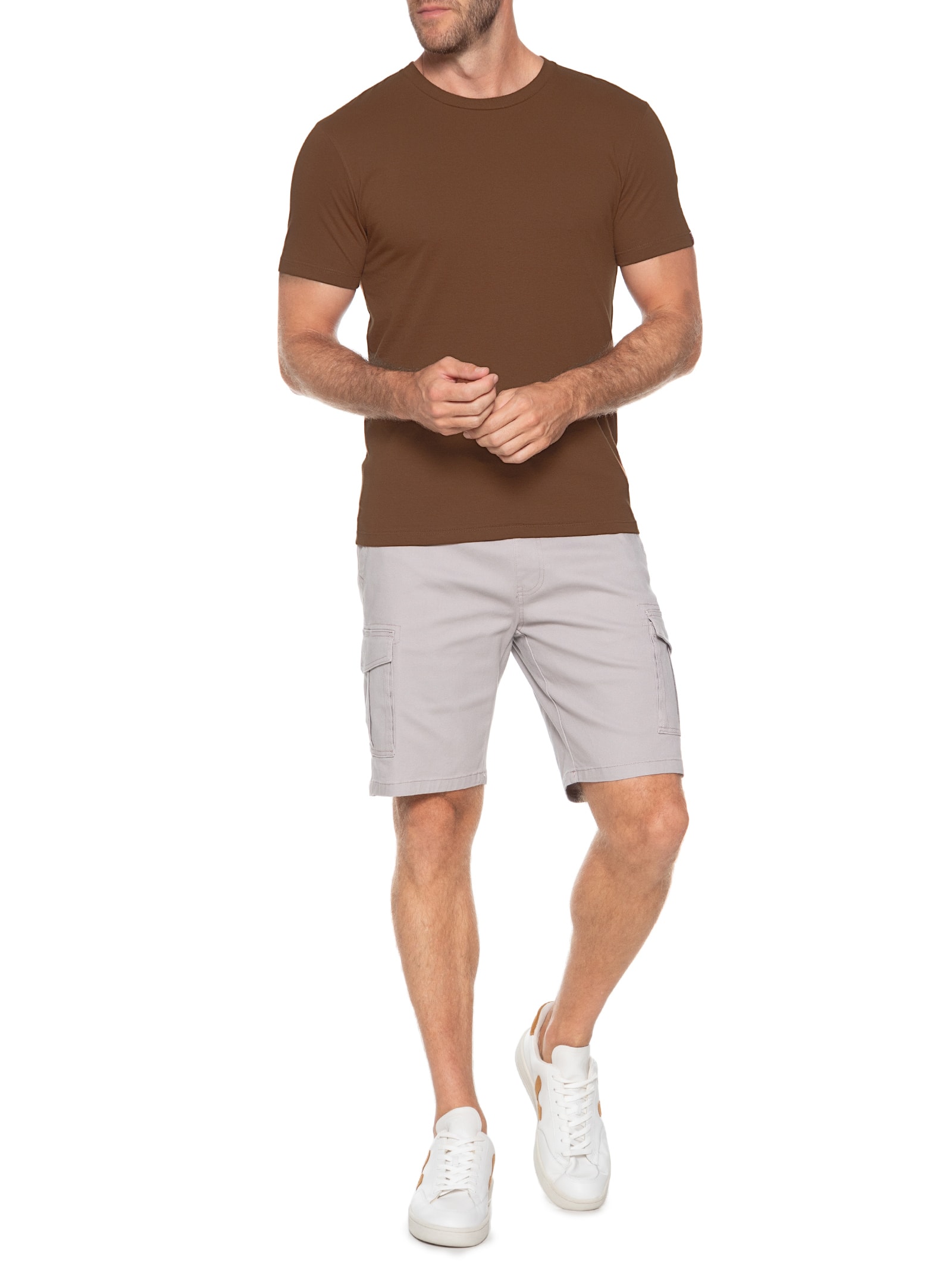 Bermuda Masculina Sarja Meio Elástico Cargo Cinza Basiq Men