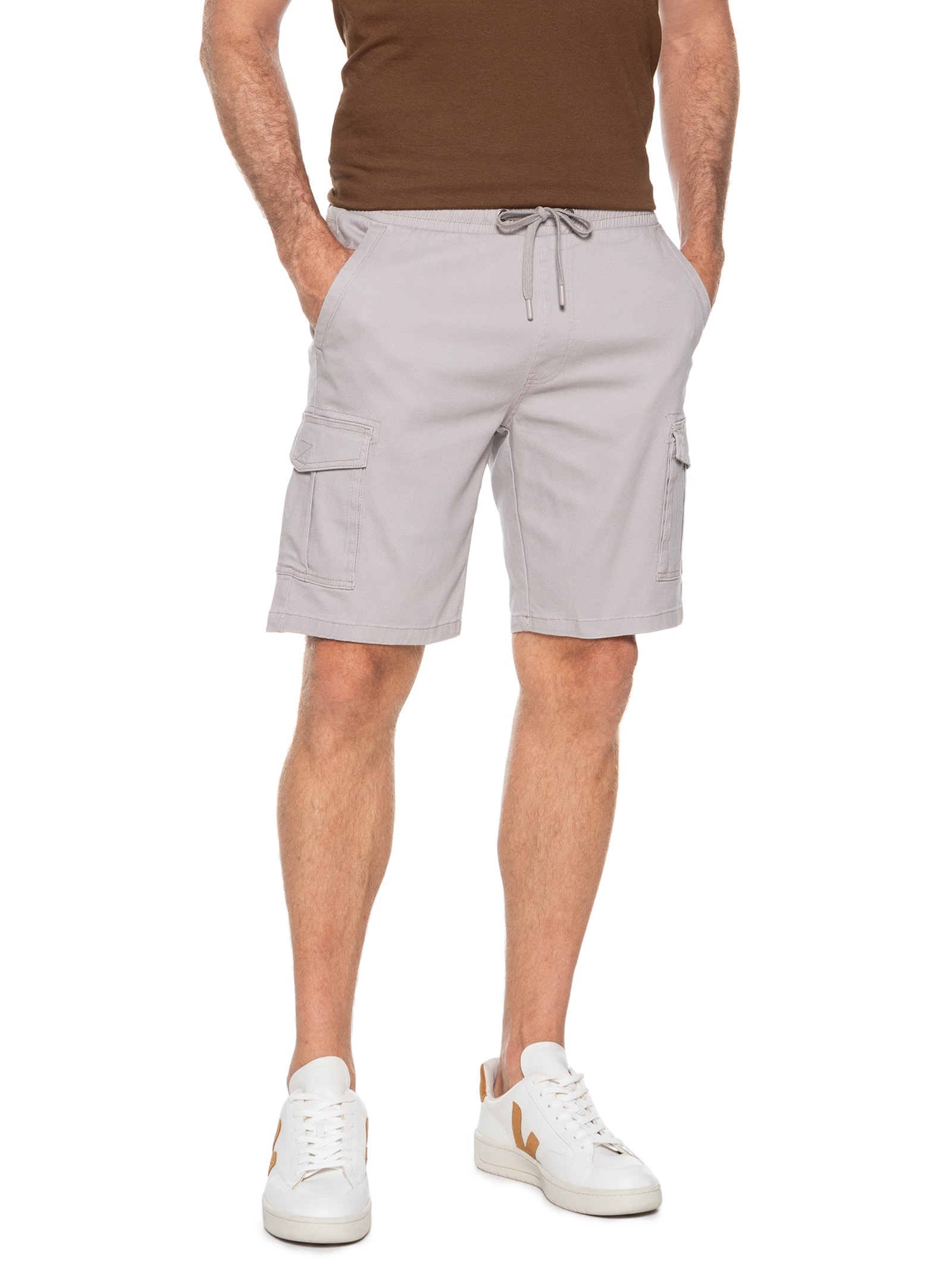 Bermuda Masculina Sarja Meio Elástico Cargo Cinza Basiq Men