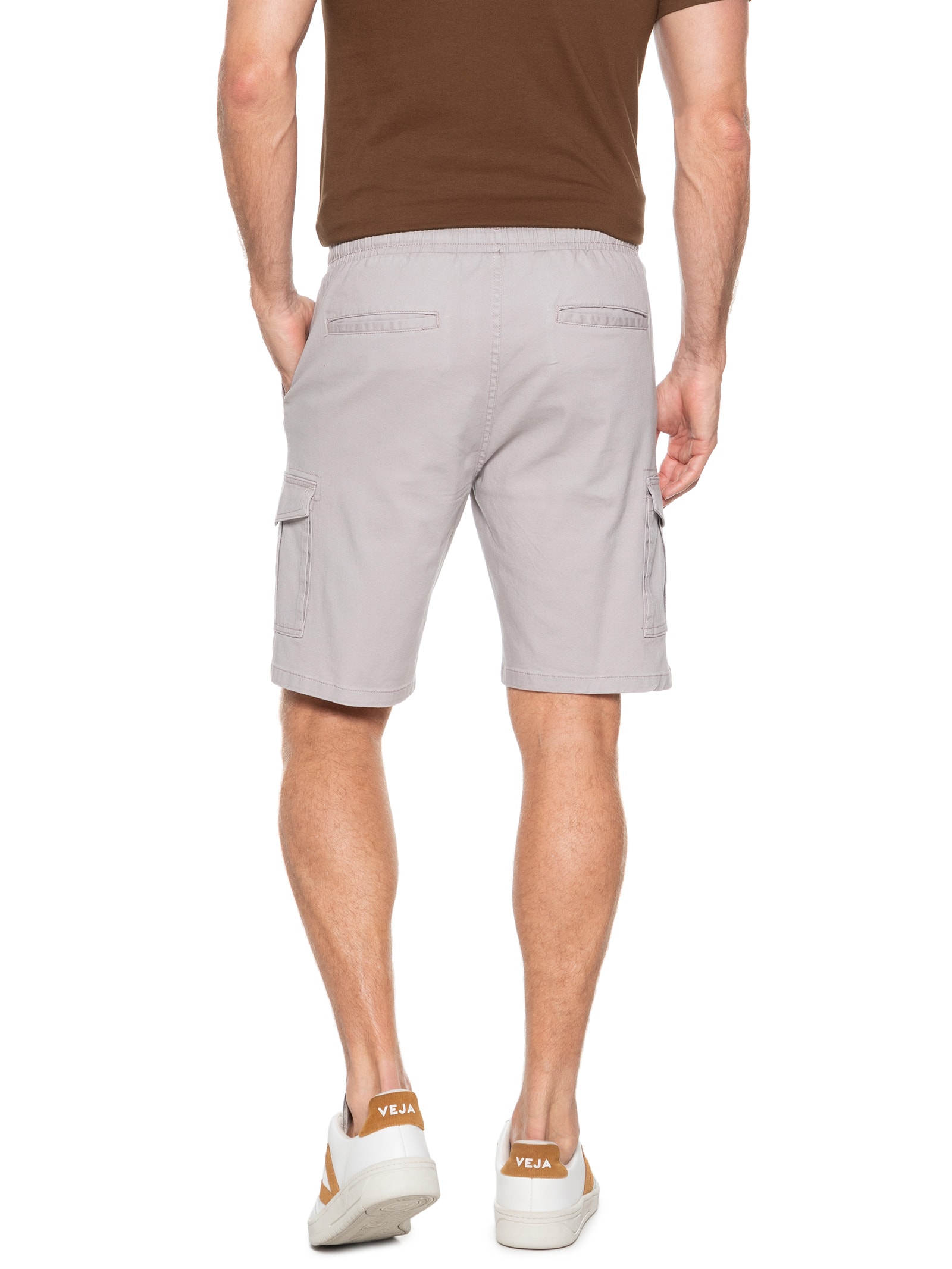 Bermuda Masculina Sarja Meio Elástico Cargo Cinza Basiq Men