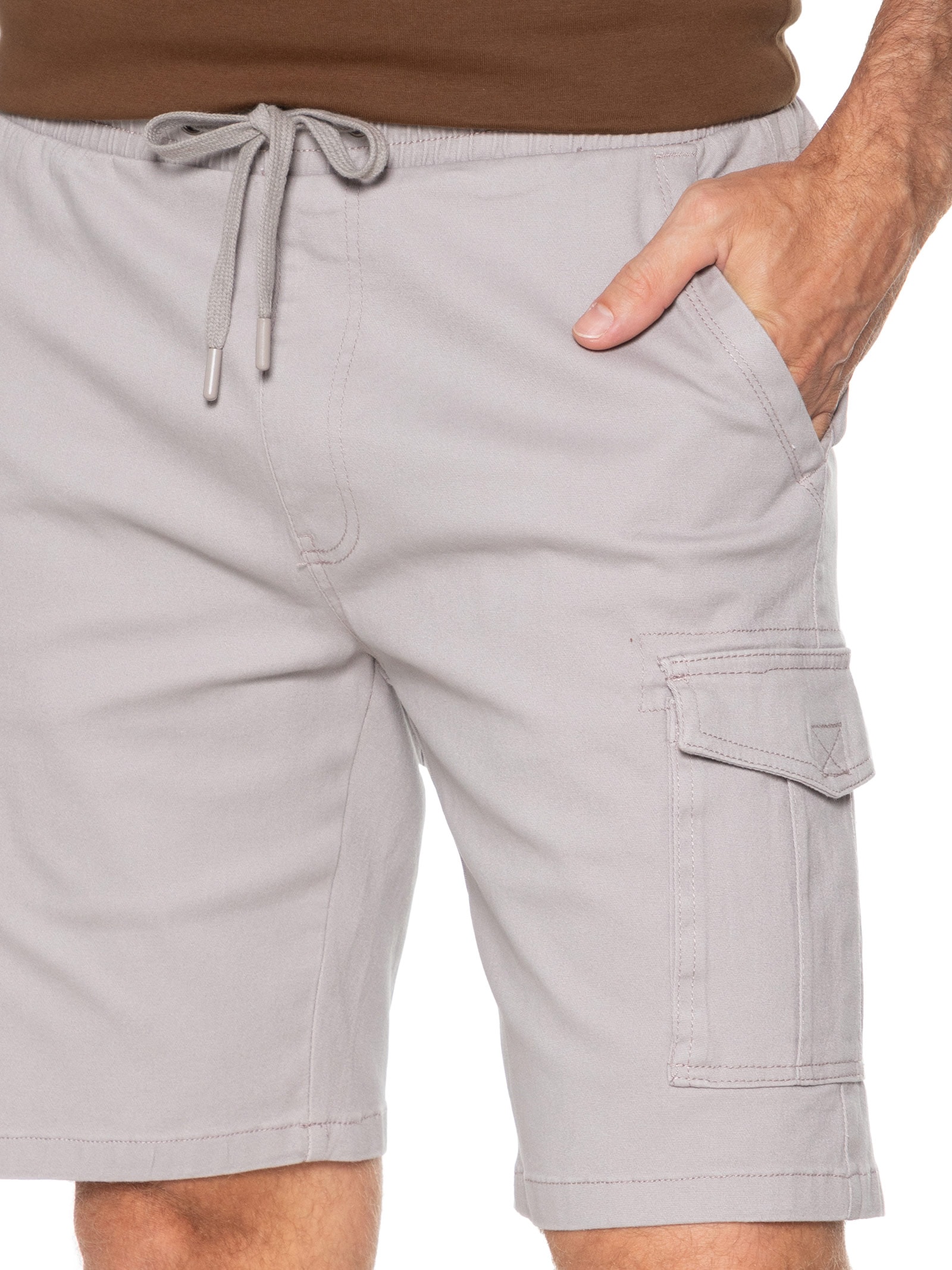 Bermuda Masculina Sarja Meio Elástico Cargo Cinza Basiq Men
