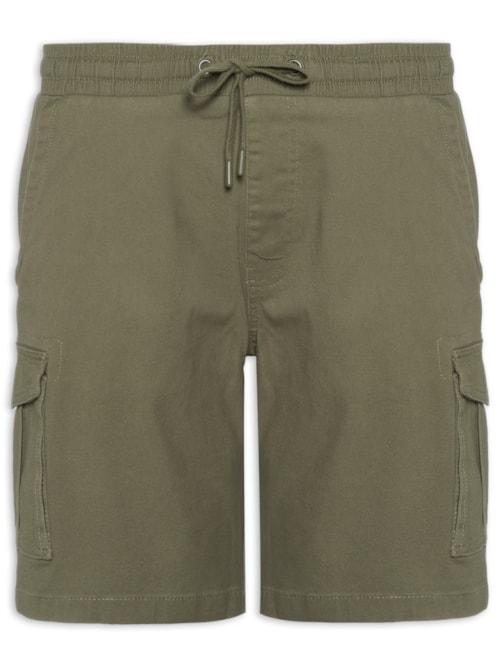 Bermuda Masculina Sarja Meio Elástico Cargo – Verde