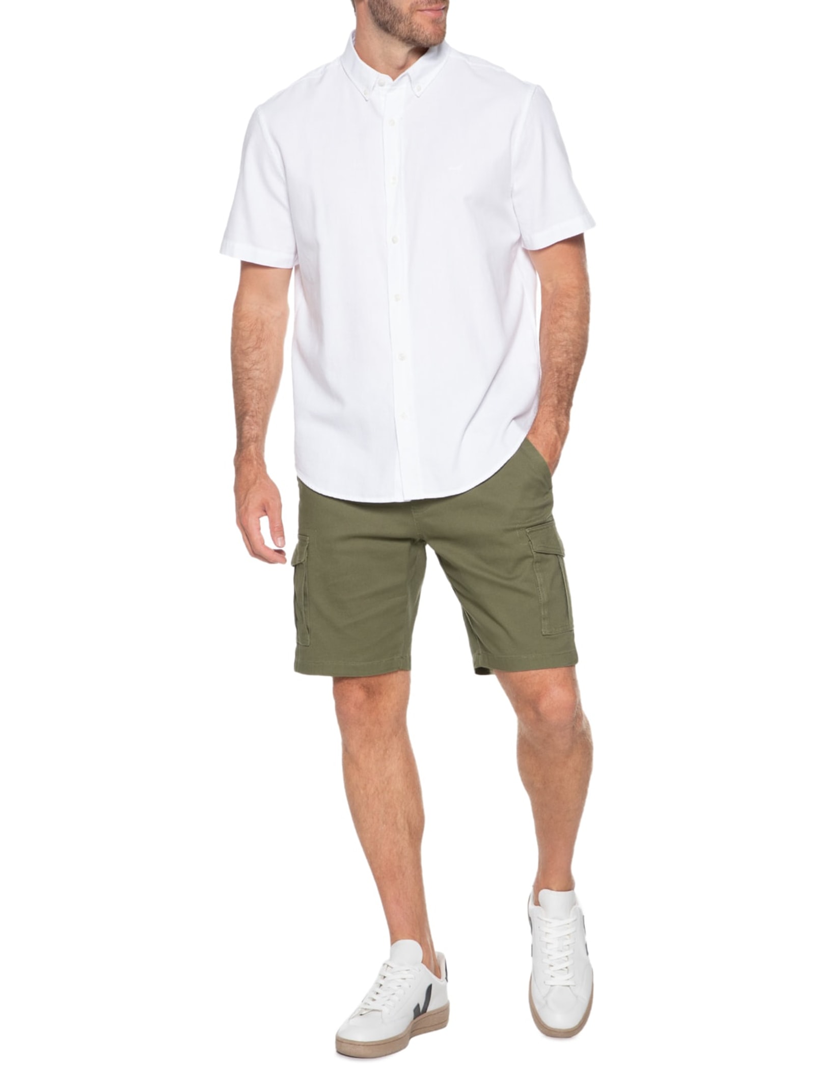 Bermuda Masculina Sarja Meio Elástico Cargo Verde Basiq Men