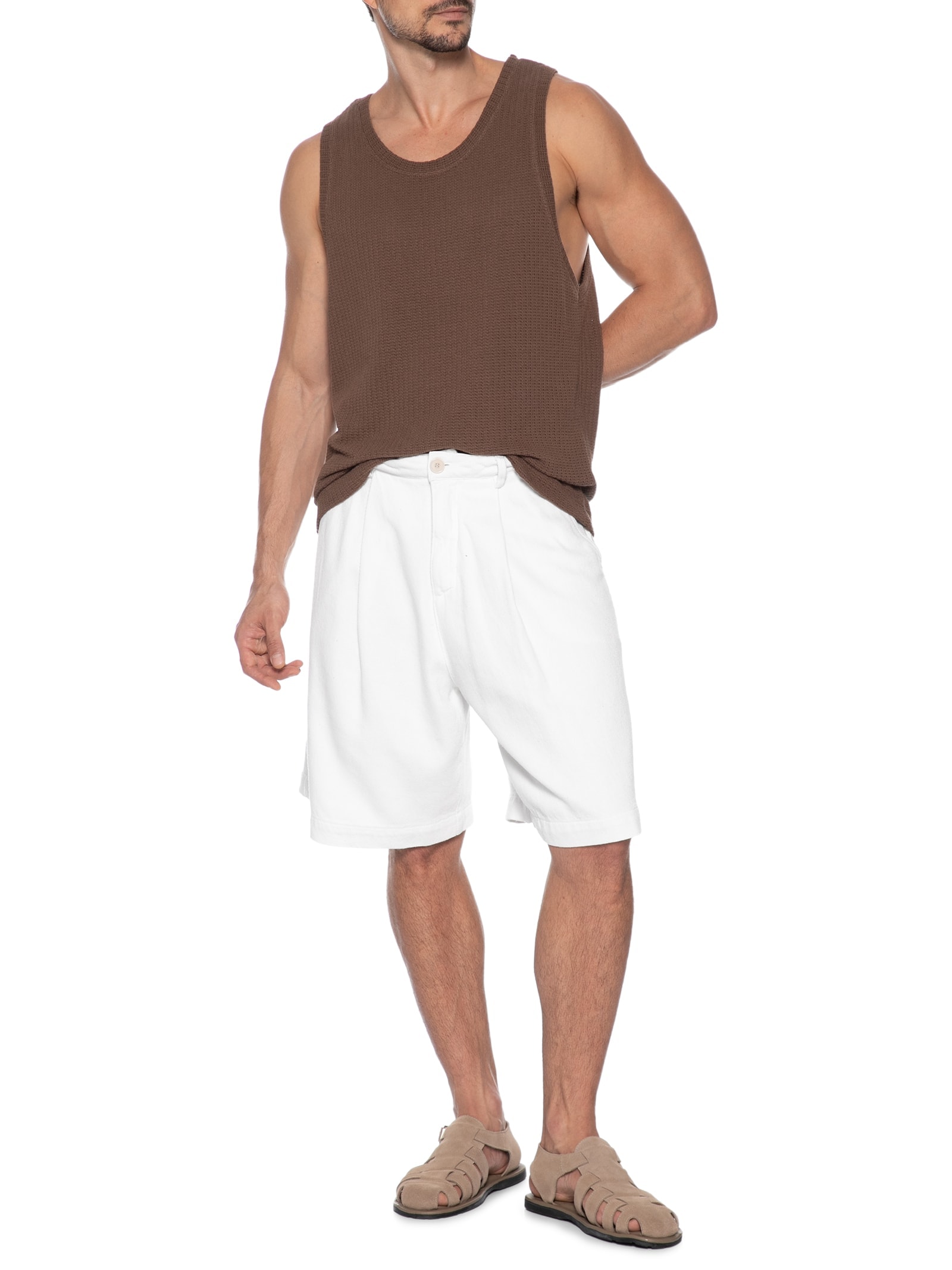 Bermuda Masculina Sarja Over Twill Cotton Texture Off White Osklen