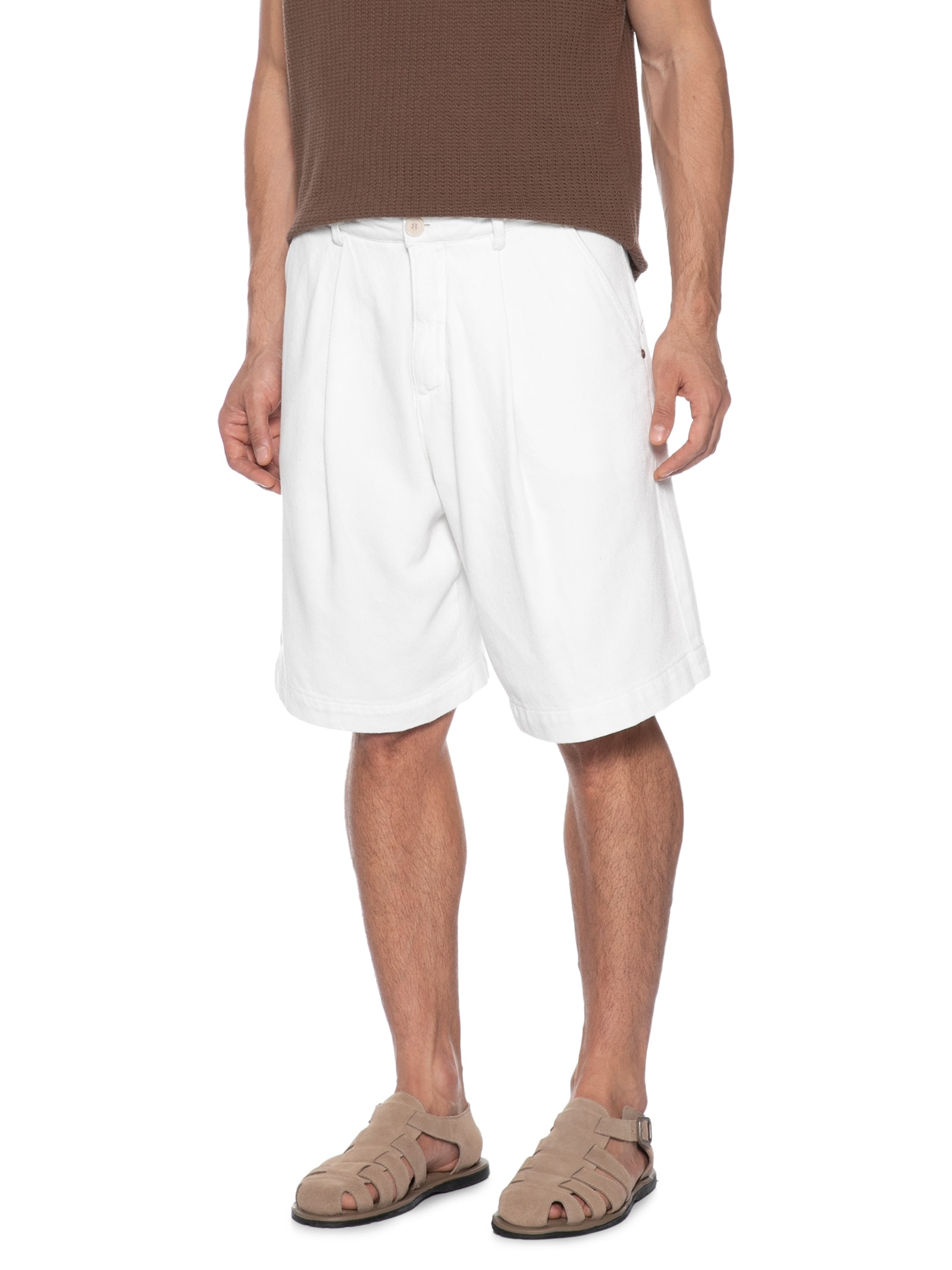 Bermuda Masculina Sarja Over Twill Cotton Texture Off White Osklen
