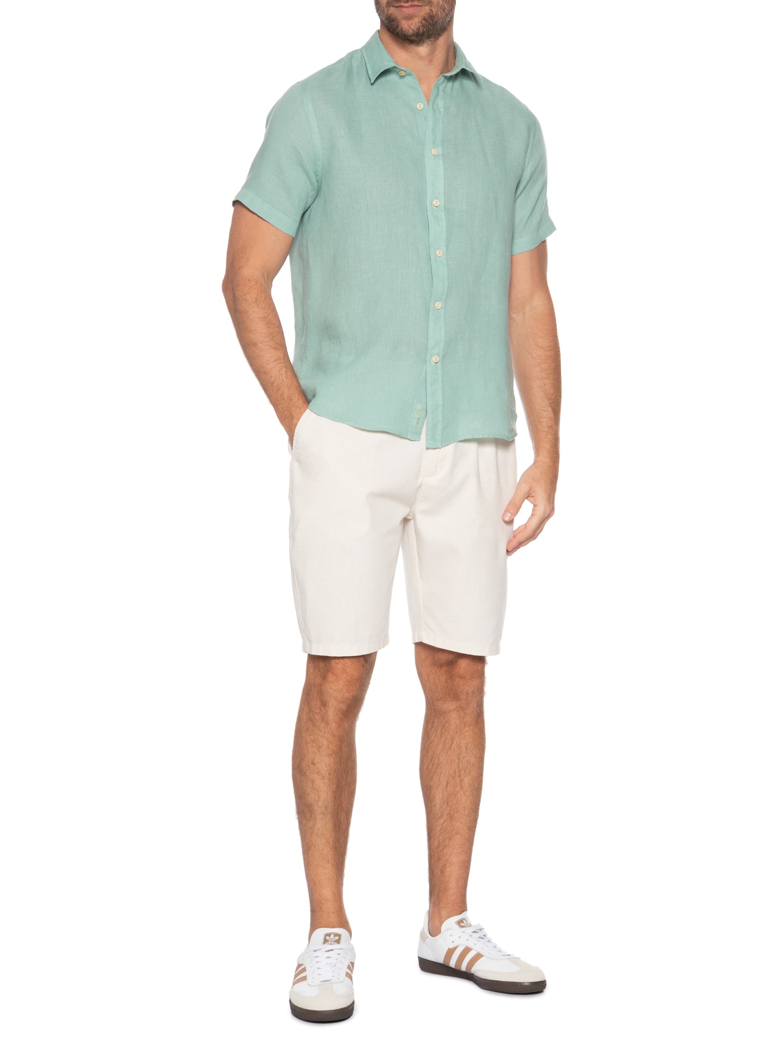 Bermuda Masculina Social Cós Elástico Off White '2 Essential