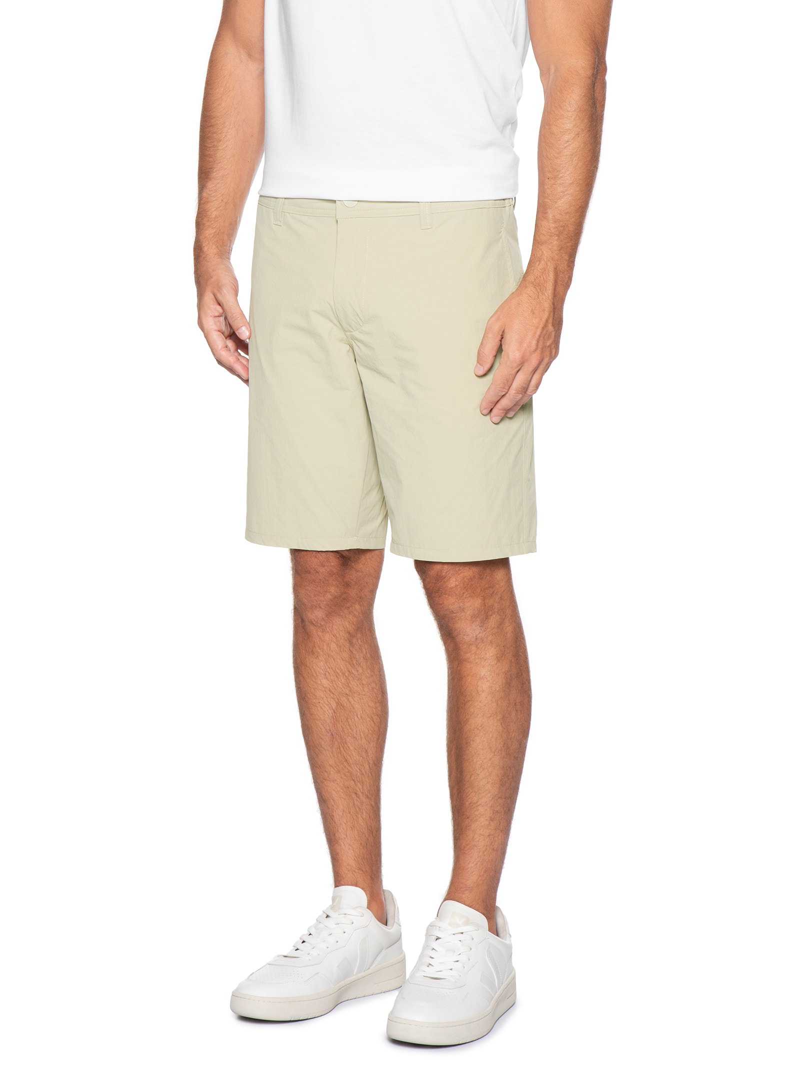 Bermuda Masculina Tech Fivela Lateral Bege Sergio K