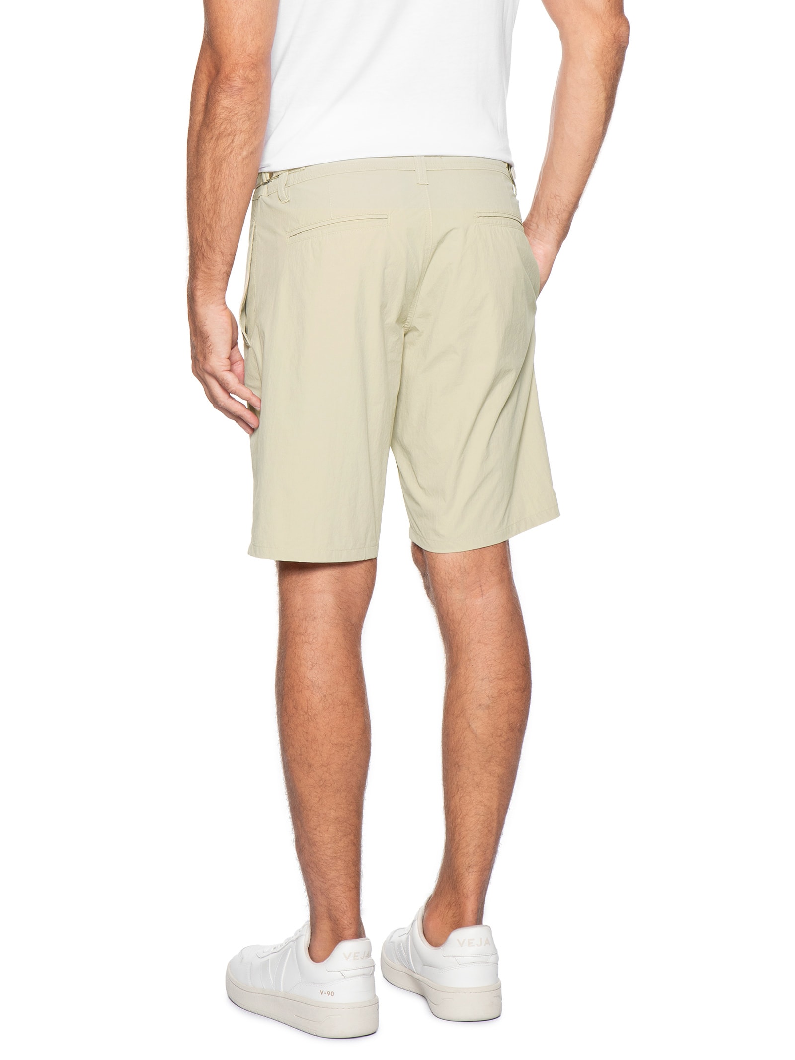 Bermuda Masculina Tech Fivela Lateral Bege Sergio K