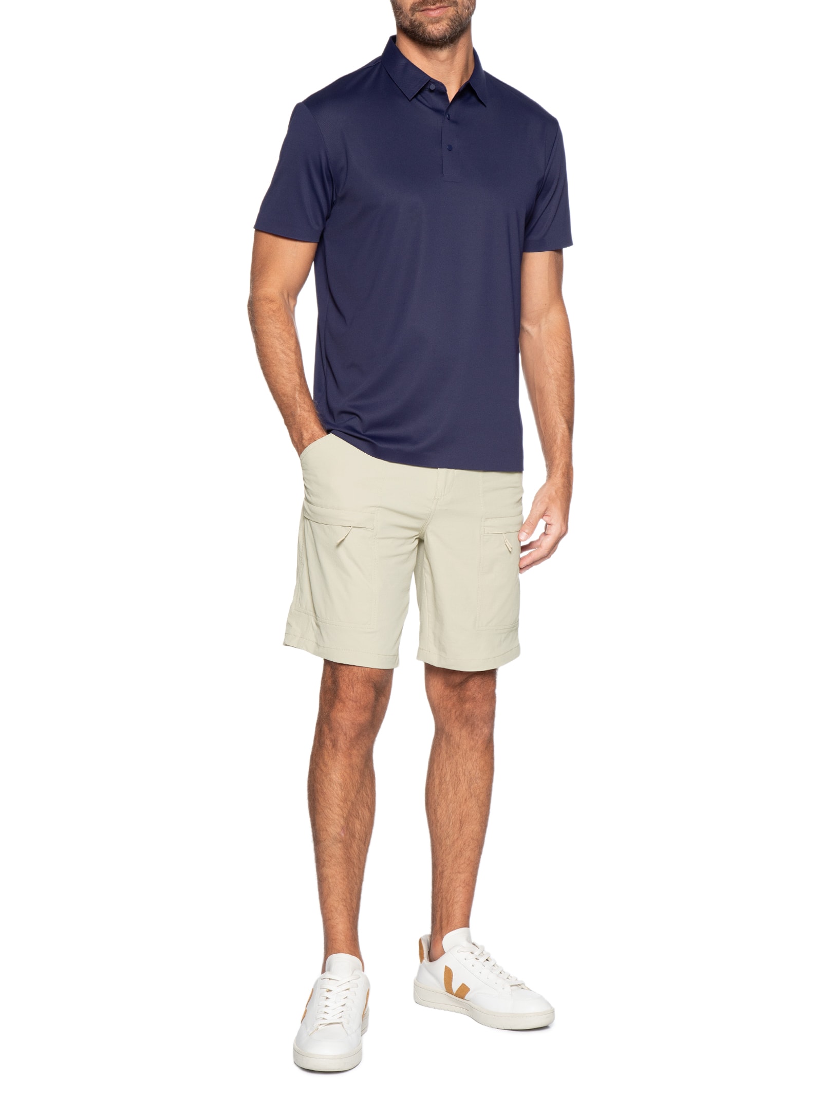 Bermuda Masculina Tech Grid Bege '2 Essential