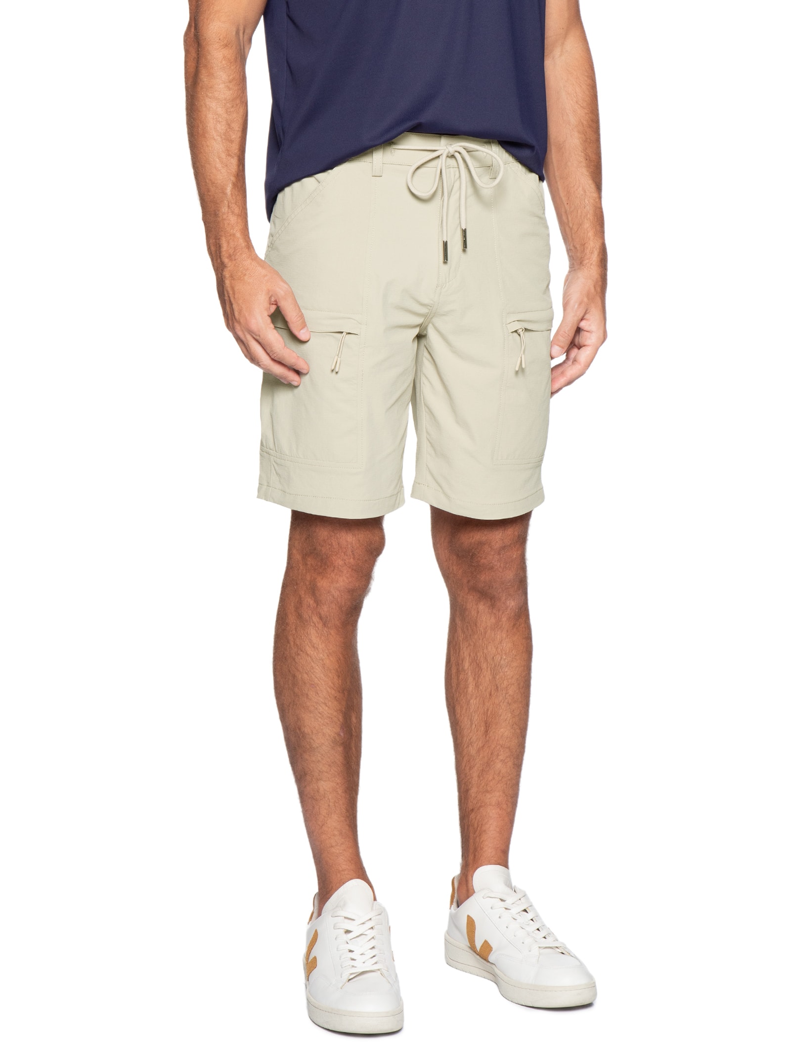 Bermuda Masculina Tech Grid Bege '2 Essential