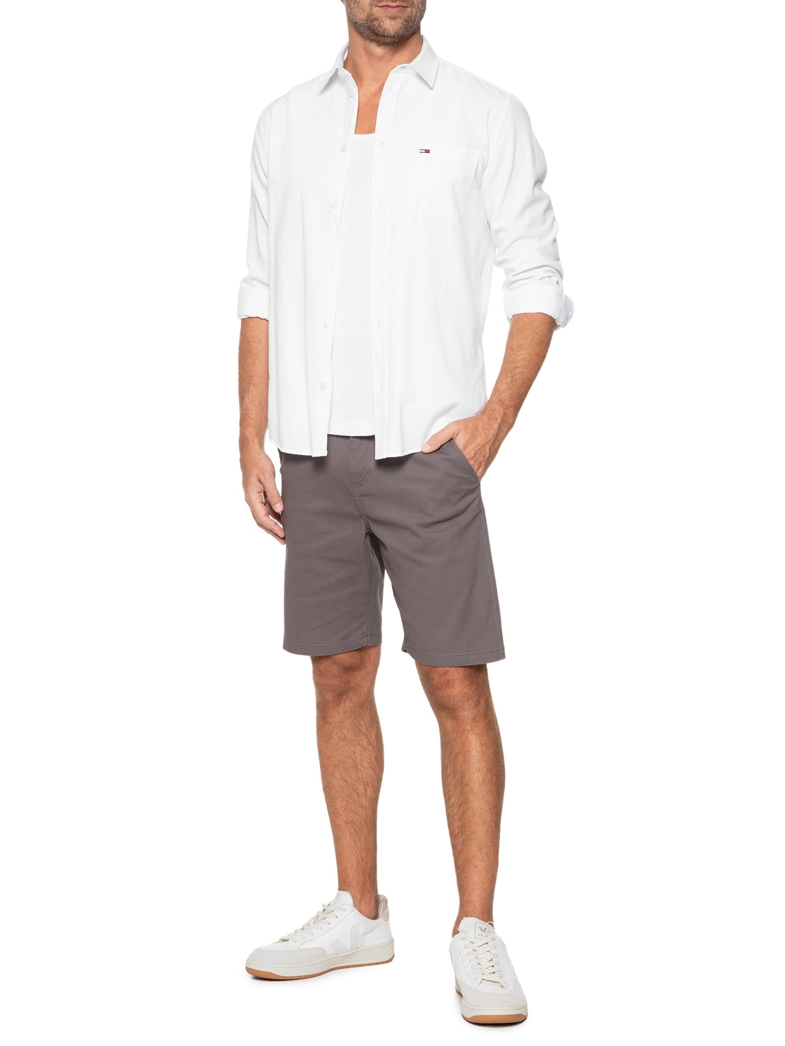 Bermuda Masculino Chino Color Cinza Basiq Men