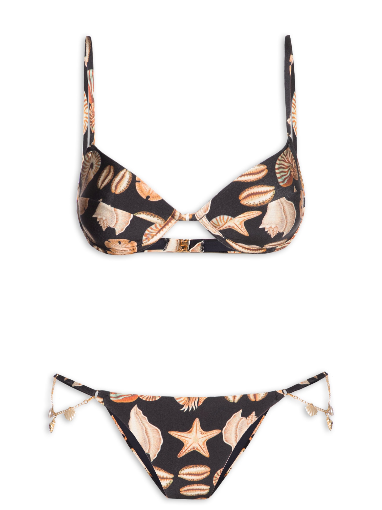 Biquína Meia Taça Conchas Preto Farm Praia