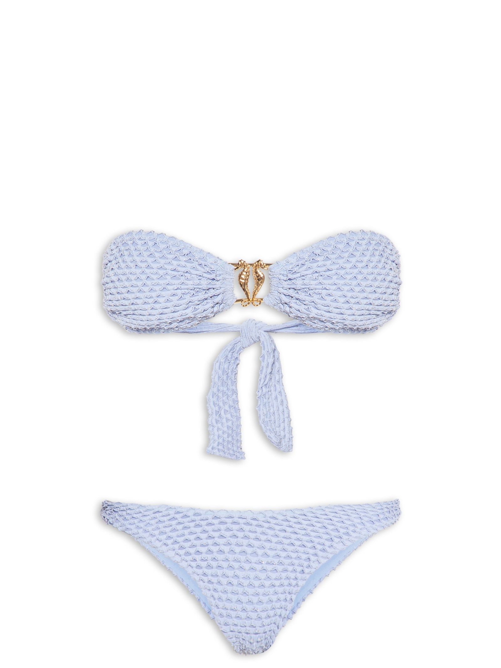 Biquíni Asa Delta Textura Cavalo Marinho Azul Farm Praia