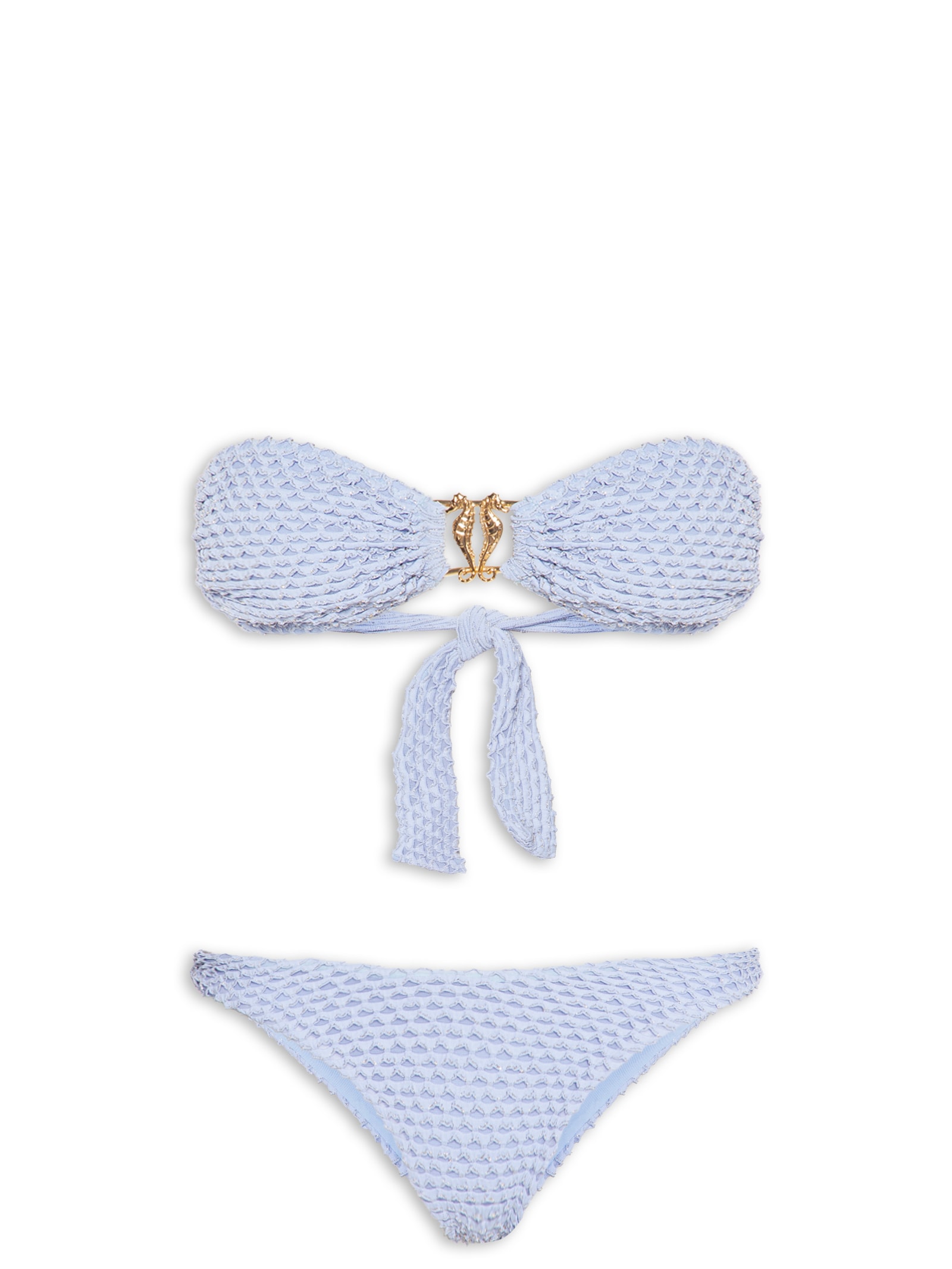 Biquíni Asa Delta Textura Cavalo Marinho Azul Farm Praia