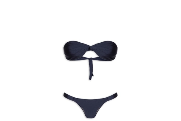 Biquíni Bandeau Torcido E Calcinha Fixa - Azul