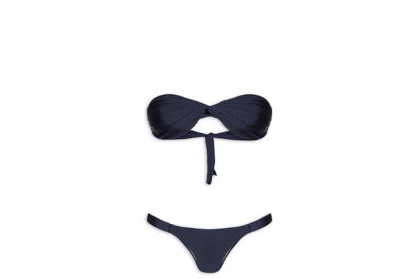 Biquíni Bandeau Torcido E Calcinha Fixa - Azul