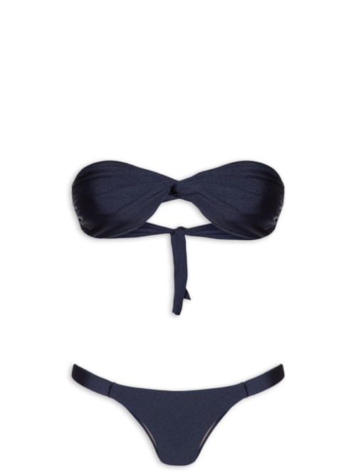 Biquíni Bandeau Torcido E Calcinha Fixa - Azul