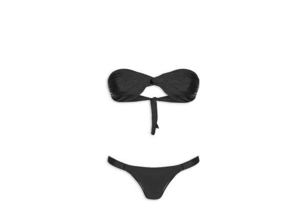 Biquíni Bandeau Torcido E Calcinha Fixa - Preto