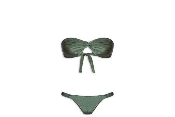 Biquíni Bandeau Torcido E Calcinha Fixa - Verde