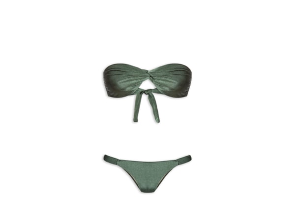 Biquíni Bandeau Torcido E Calcinha Fixa - Verde