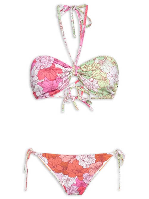 Biquini Conjunto Amarrações Floral – Rosa