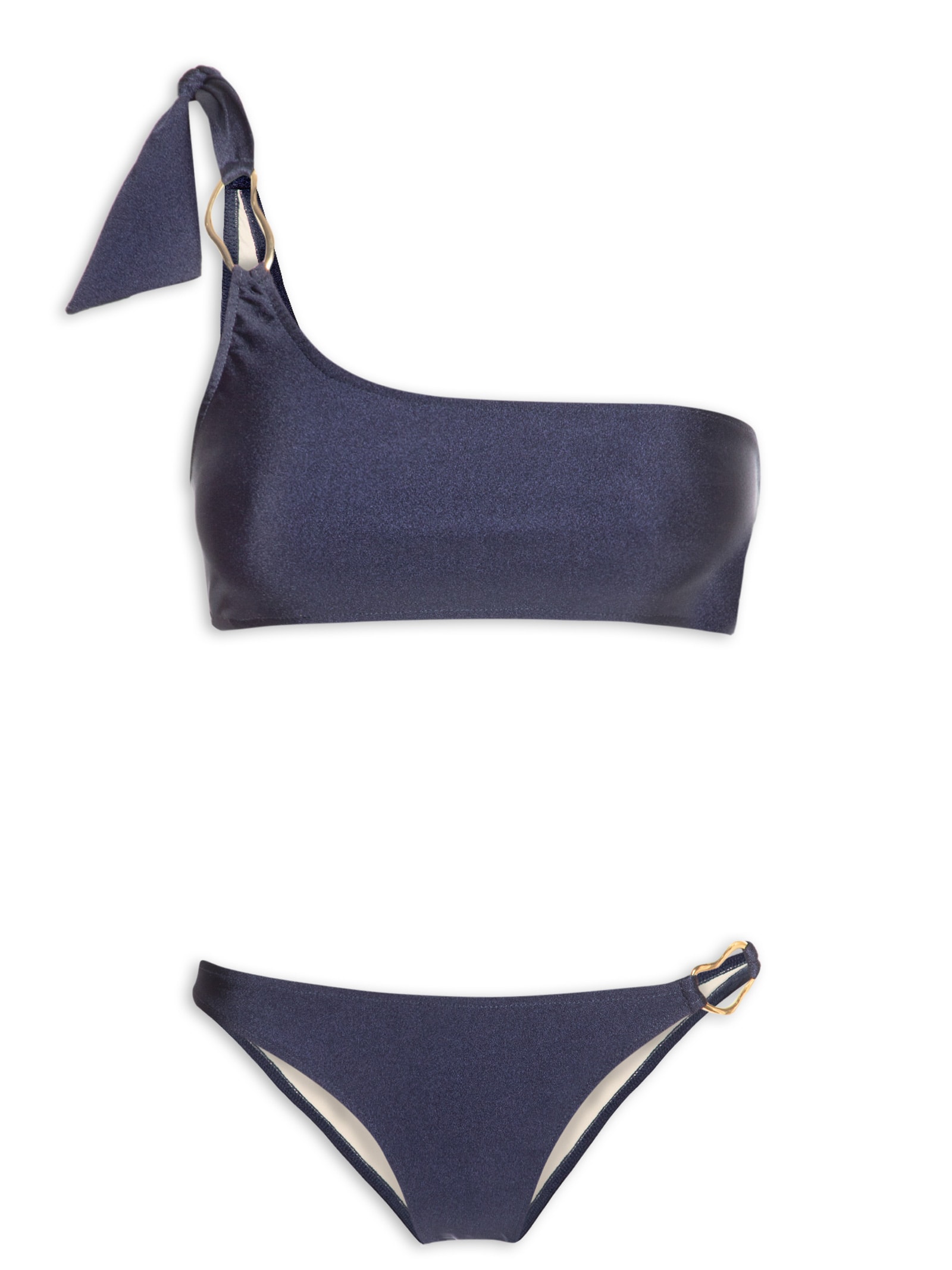 Biquíni Conjunto Ombro Único com Detalhe em Metal Azul '2Essential
