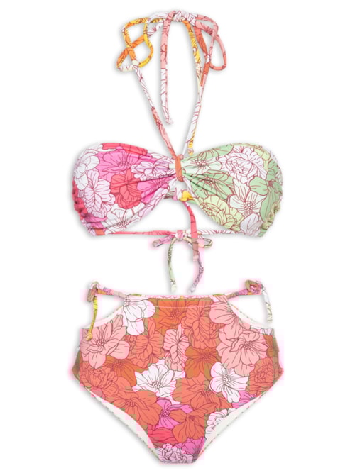 Biquini Conjunto Top Amarrações E Hot Pants – Rosa