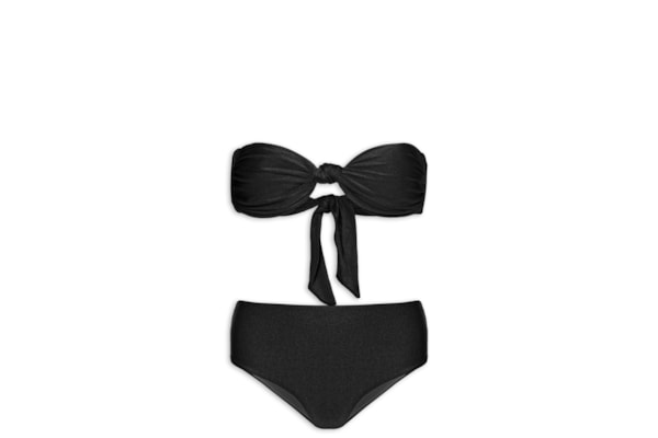 Biquíni Conjunto Top Bandeau E Hot Pants - Preto