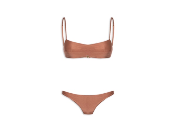 Biquìni Conjunto Top Reto E Calcinha Fixa - Marrom