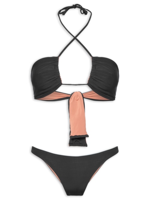 Biquíni Conjunto Top Triangulo e Calcinha Fixa – Preto