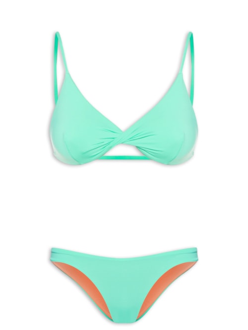 Biquíni Conjunto Triângulo com Detalhe Torcido e Calcinha Fixa – Azul