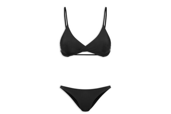 Biquíni Conjunto Triângulo com Detalhe Torcido e Calcinha Fixa - Preto