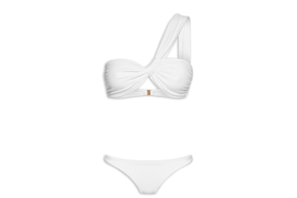 Biquíni Conjunto Um Ombro Só E Calcinha Fixa - Branco