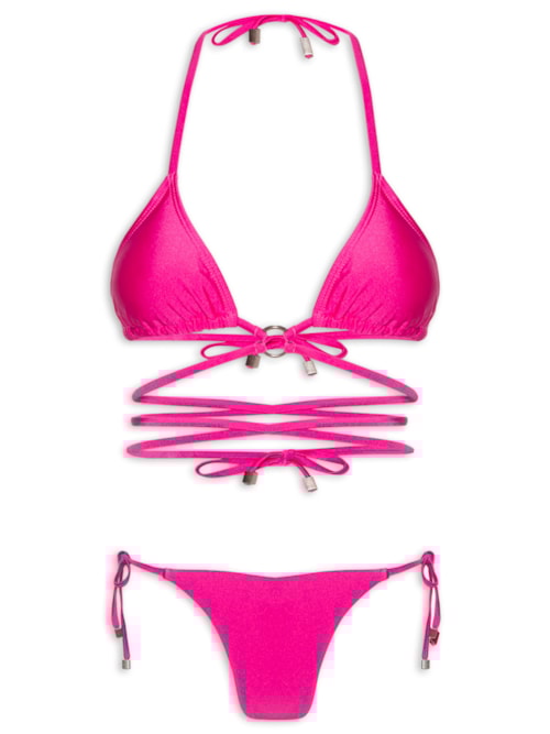 Biquíni Cortininha Com Amarração - Rosa