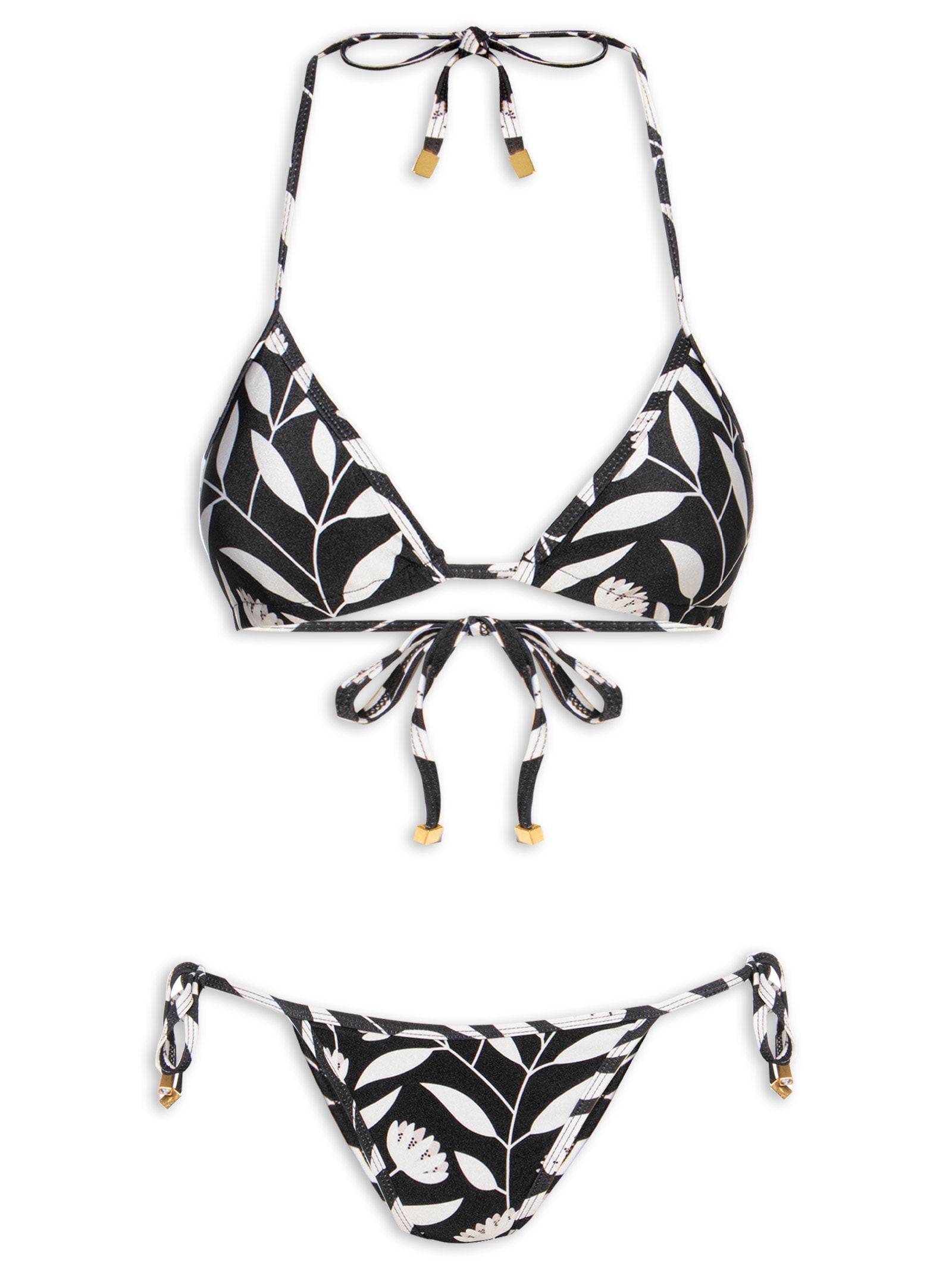 Biquíni Cortininha Estampado Preto Mktbeach