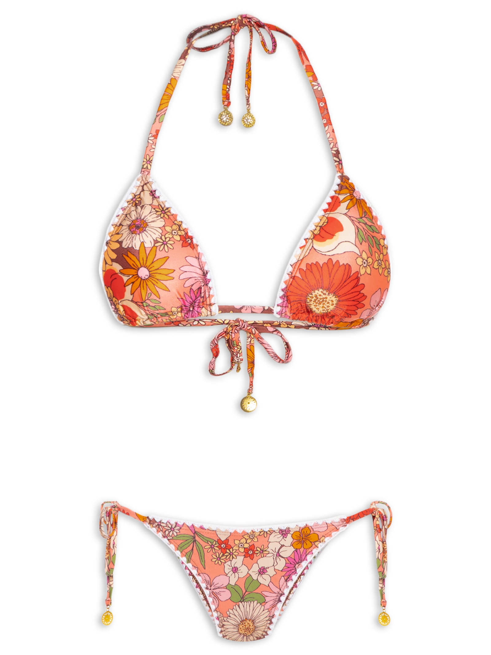 Biquini Cortininha Floral Laranja Mktbeach