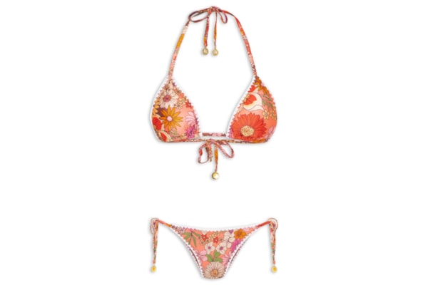 Biquini Cortininha Floral - Laranja