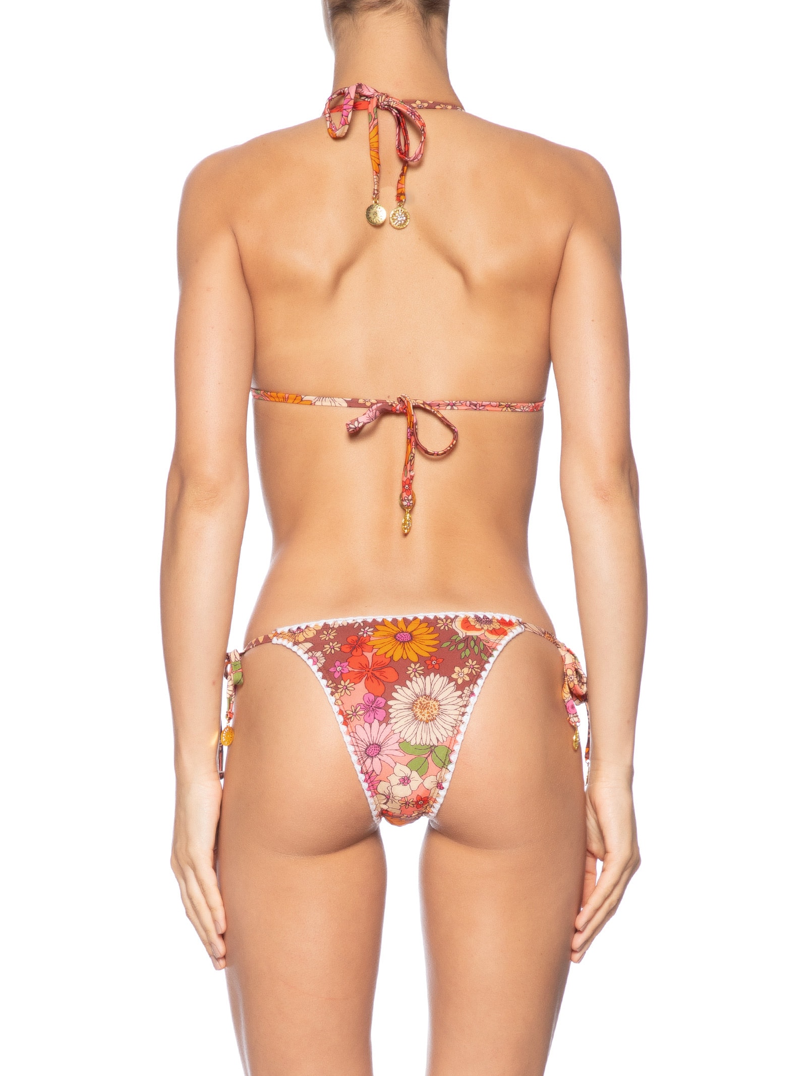 Biquini Cortininha Floral Laranja Mktbeach