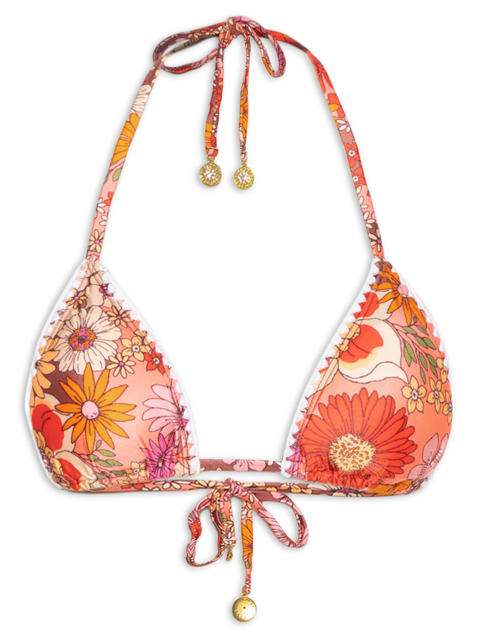 Biquini Cortininha Floral Laranja Mktbeach