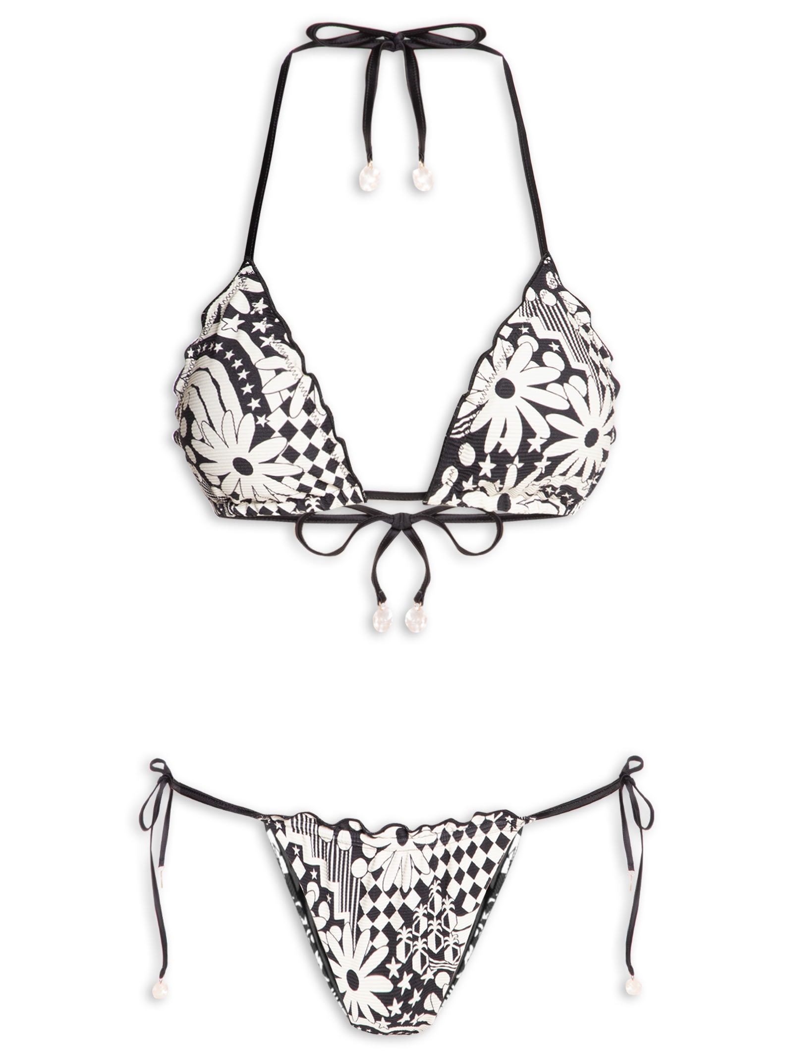 Biquíni Cortininha Floral Preto Mktbeach