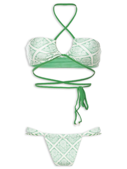 Biquíni Cortininha Invertida Com Amarração Em Corda – Verde