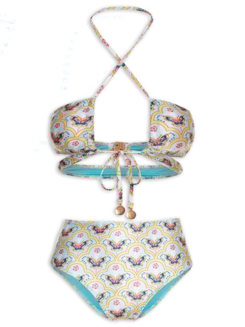 Biquini Cortininha Invertida Estampado – Azul