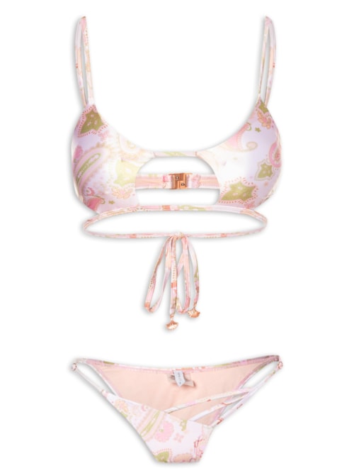 Biquíni Estampado Com Abertura - Rosa