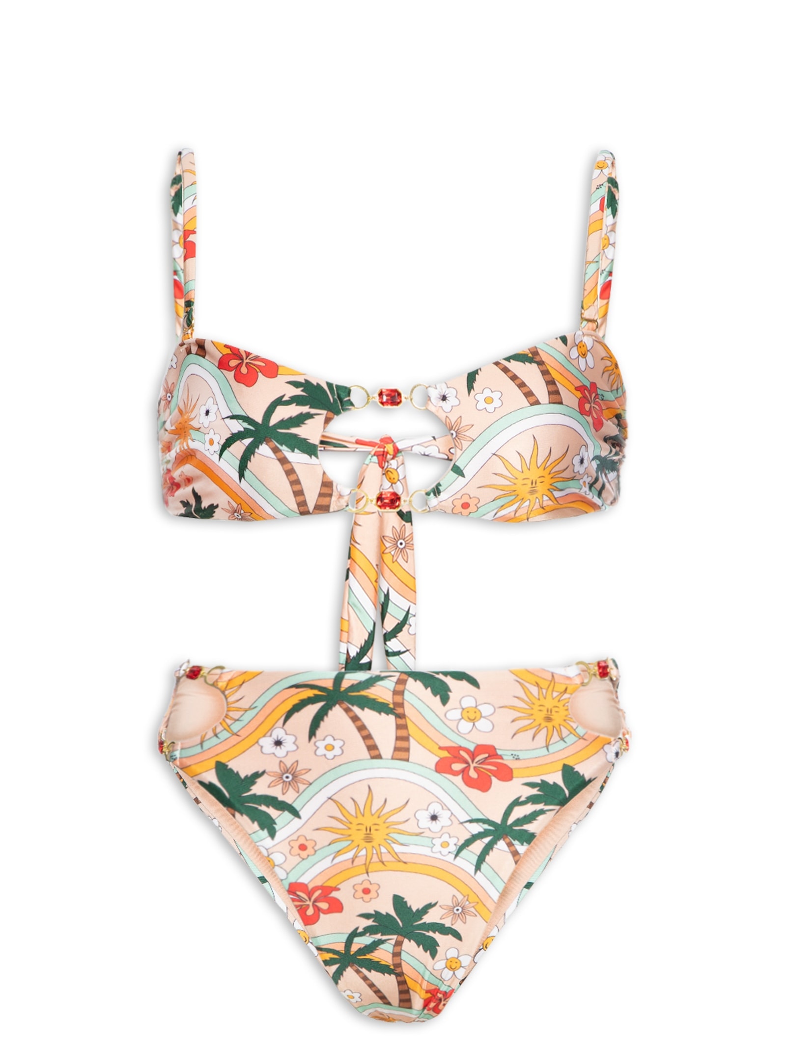 Biquíni Estampado Com Pedraria Bege Mktbeach