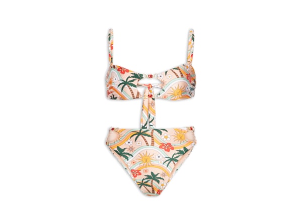 Biquíni Estampado Com Pedraria - Bege