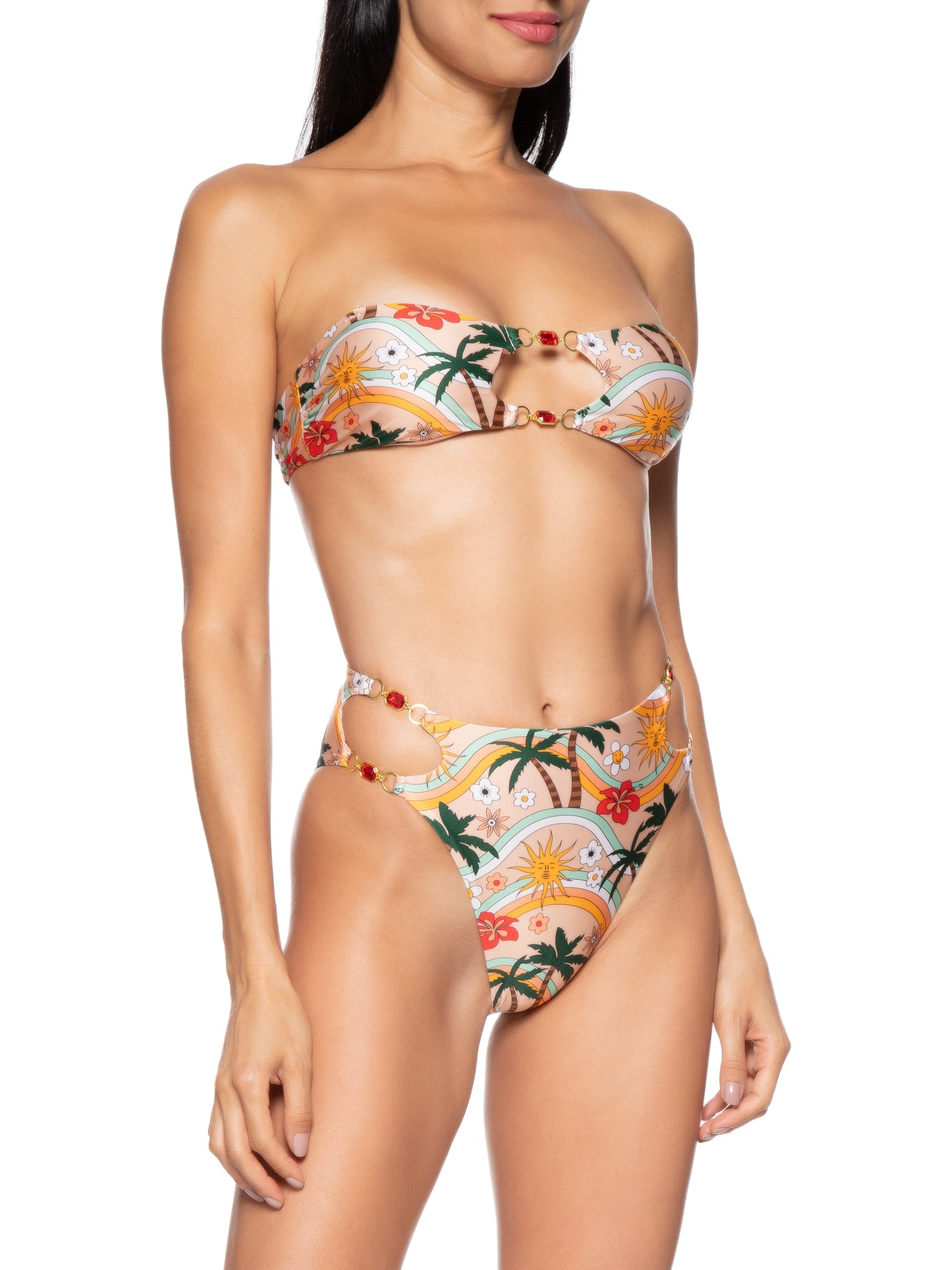 Biquíni Estampado Com Pedraria Bege Mktbeach