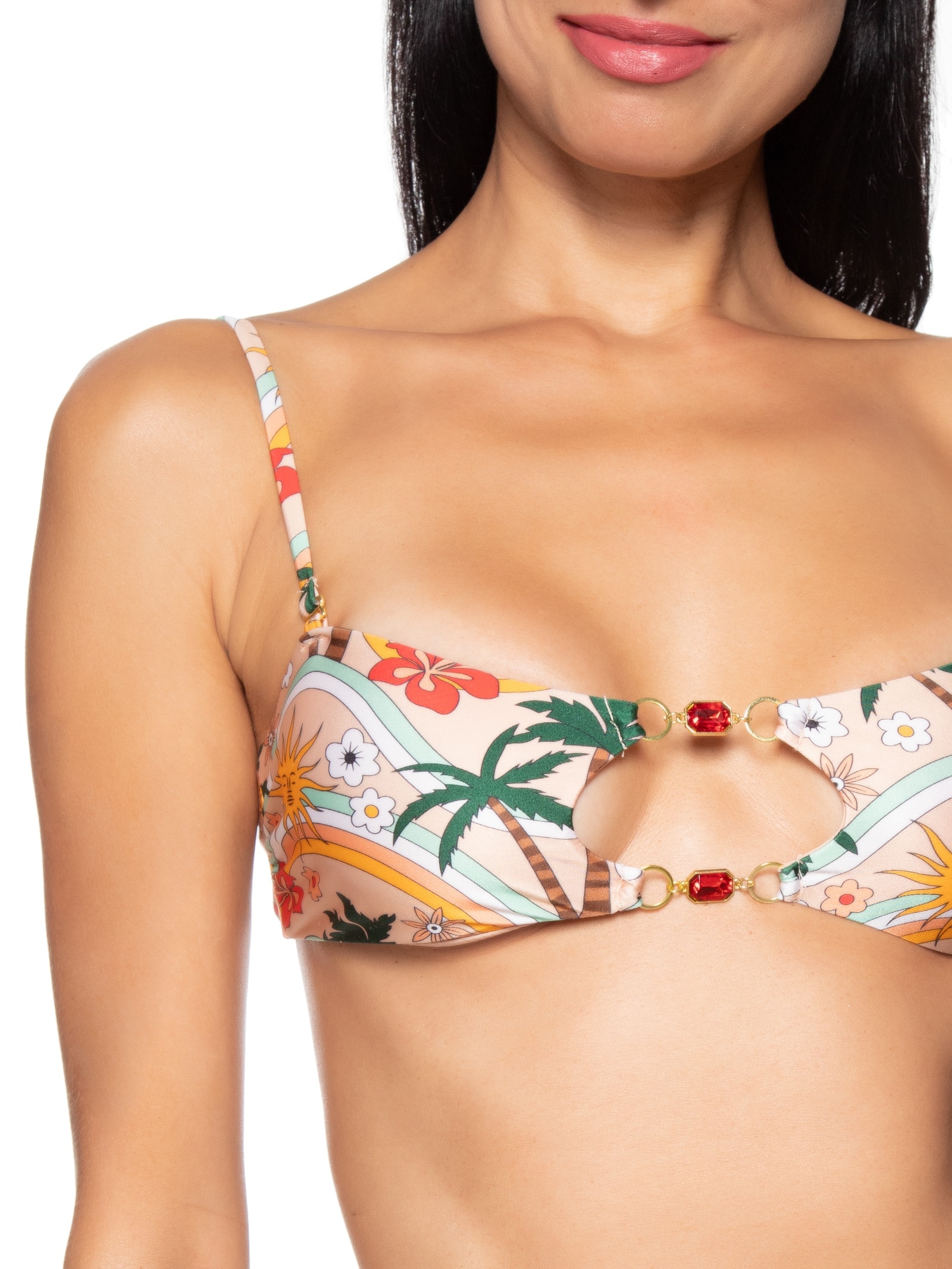 Biquíni Estampado Com Pedraria Bege Mktbeach