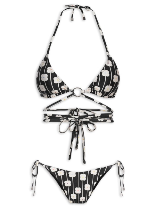 Biquíni Feminino Cortininha Estampado – Preto