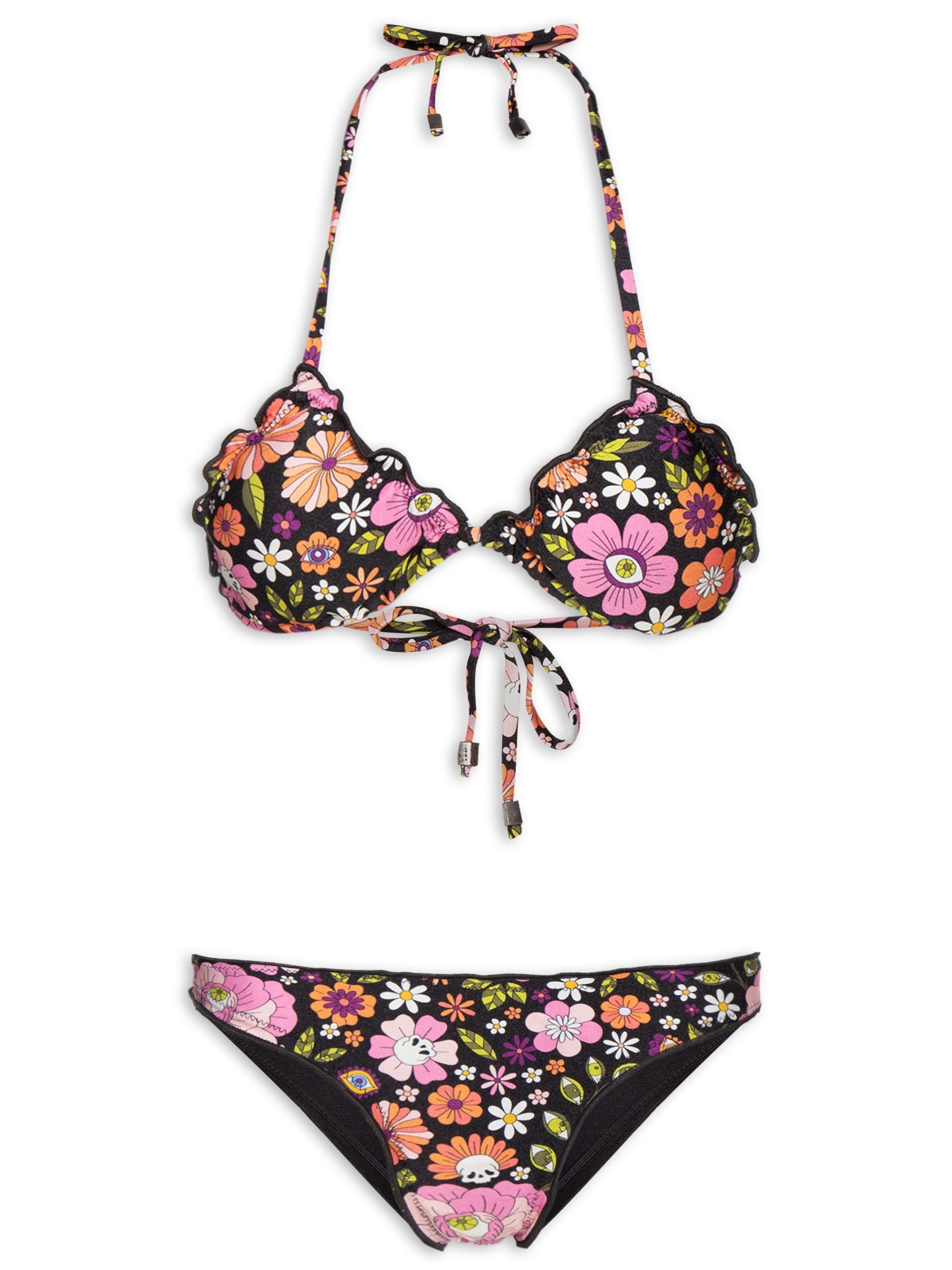 Biquíni Feminino Cortininha Estampado Preto Mktbeach