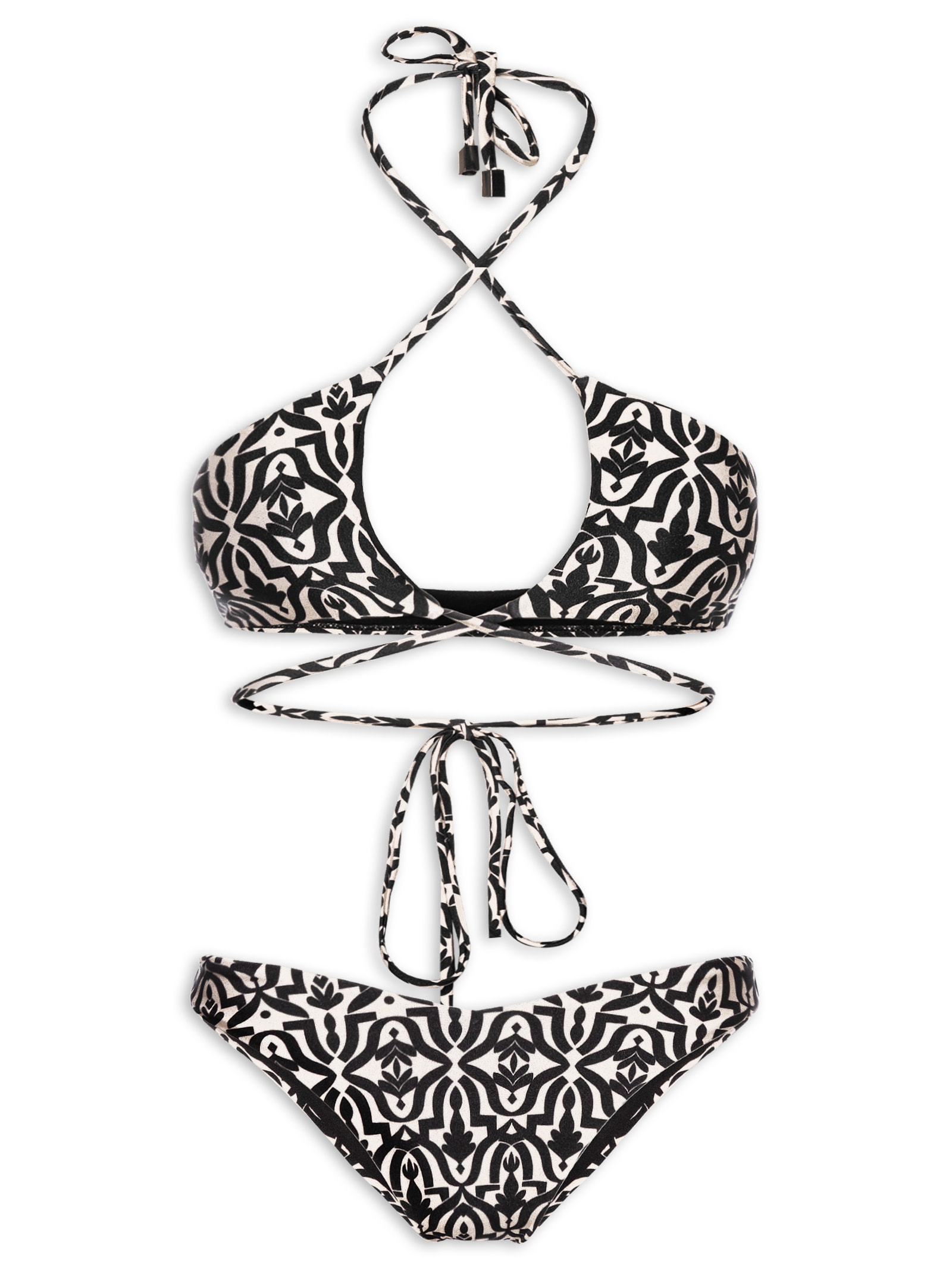 Biquíni Feminino Estampado Com Abertura Preto Mktbeach