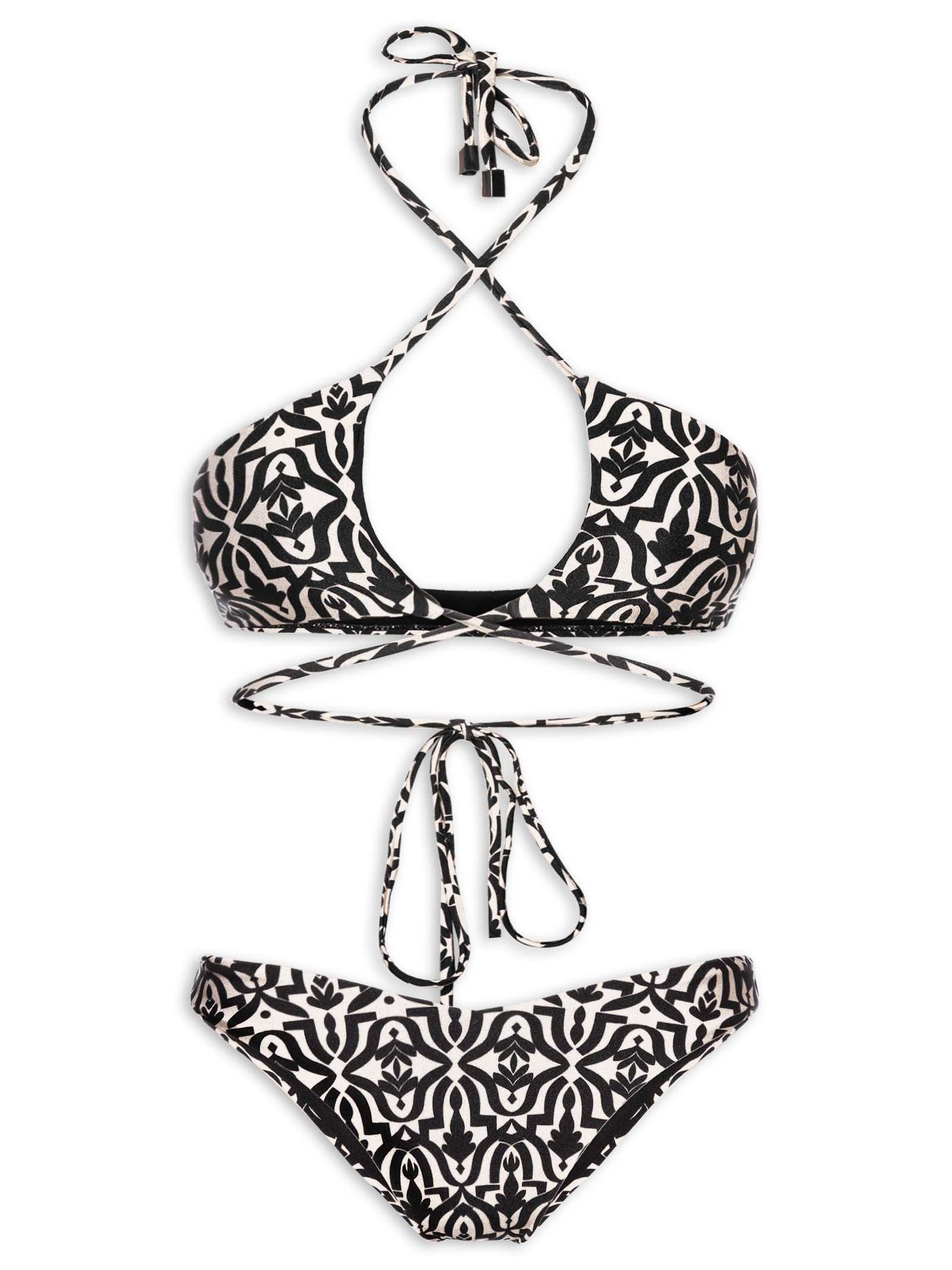 Biquíni Feminino Estampado Com Abertura Preto Mktbeach